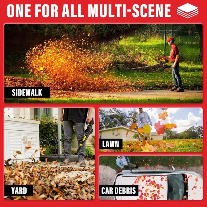 MZK garden tools blower used for cleaning leaves, debris, and dust in multiple settings like gardens and patios.