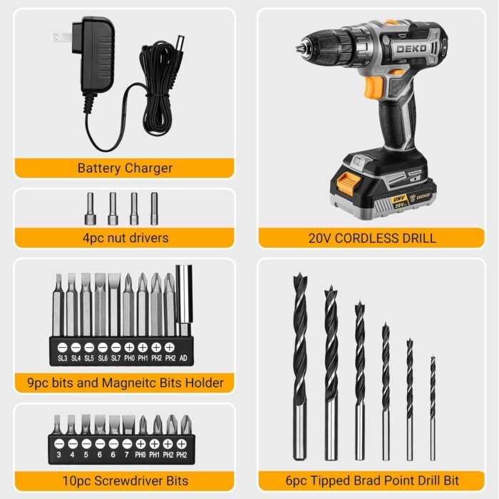 Complete power tools for home improvement set with 10 bits and magnetic bit holder for efficient DIY projects and home repairs.
